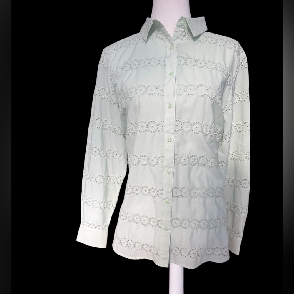 Ann Taylor Mint green Eyelet Stripe Button-Up Shirt.
